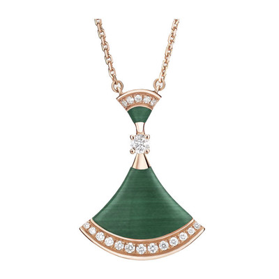 BVLGARI/宝格丽 DIVA'S扇形孔雀石嵌钻石玫瑰金色项链CL857473 351143